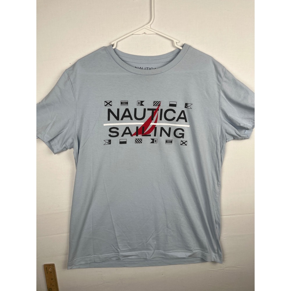 Nautica Sailing Graphic T-Shirt Mens Large Sustainably Crafted Light Blue